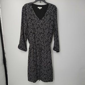 Garnet Hill Size 02 Womens Black Floral Drop Waist Button Midi Dress Pockets